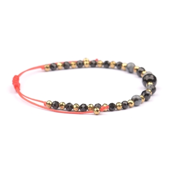 Bransoletka celebrytka czarny TURMALIN OBSYDIAN HEMATYT ochrona i spokój